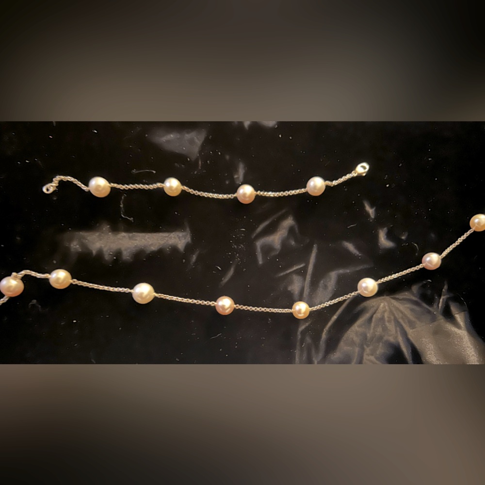 Sterling Silver Fresh water cultured pearl station necklace and bracelet